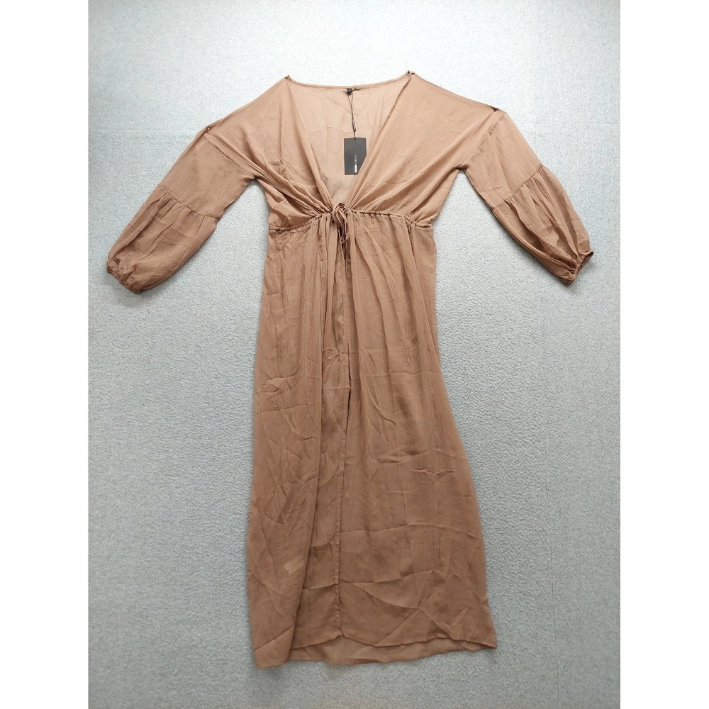 Fashion Nova Women Summer Of Love Sheer Dress S Taupe Vneck Swim Cover Up Kimono